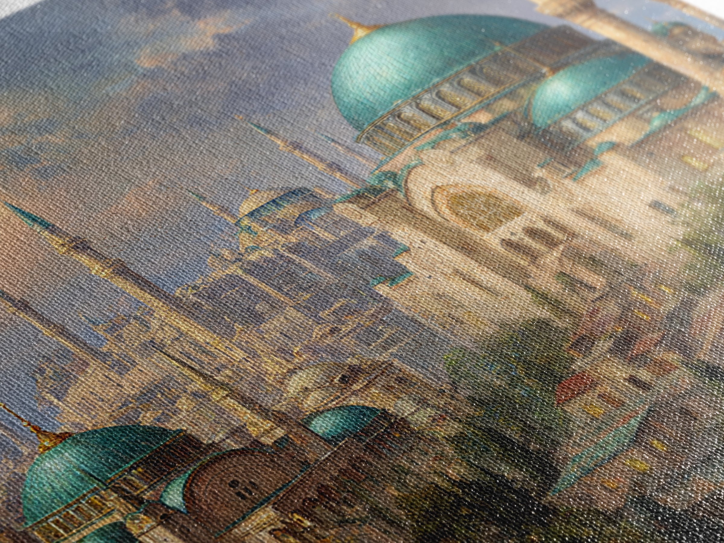 Turquoise Domed Istanbul Mosque Canvas Print, Islamic Architecture Wall Art, Middle Eastern Decor, Elegant Travel Poster