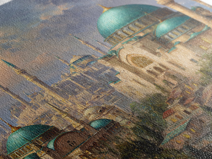 Turquoise Domed Istanbul Mosque Canvas Print, Islamic Architecture Wall Art, Middle Eastern Decor, Elegant Travel Poster