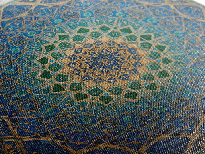 Blue Gold Islamic Geometric Mandala Wall Art, Moroccan Mosaic Canvas Print, Arabic Decor Gift For Prayer Room