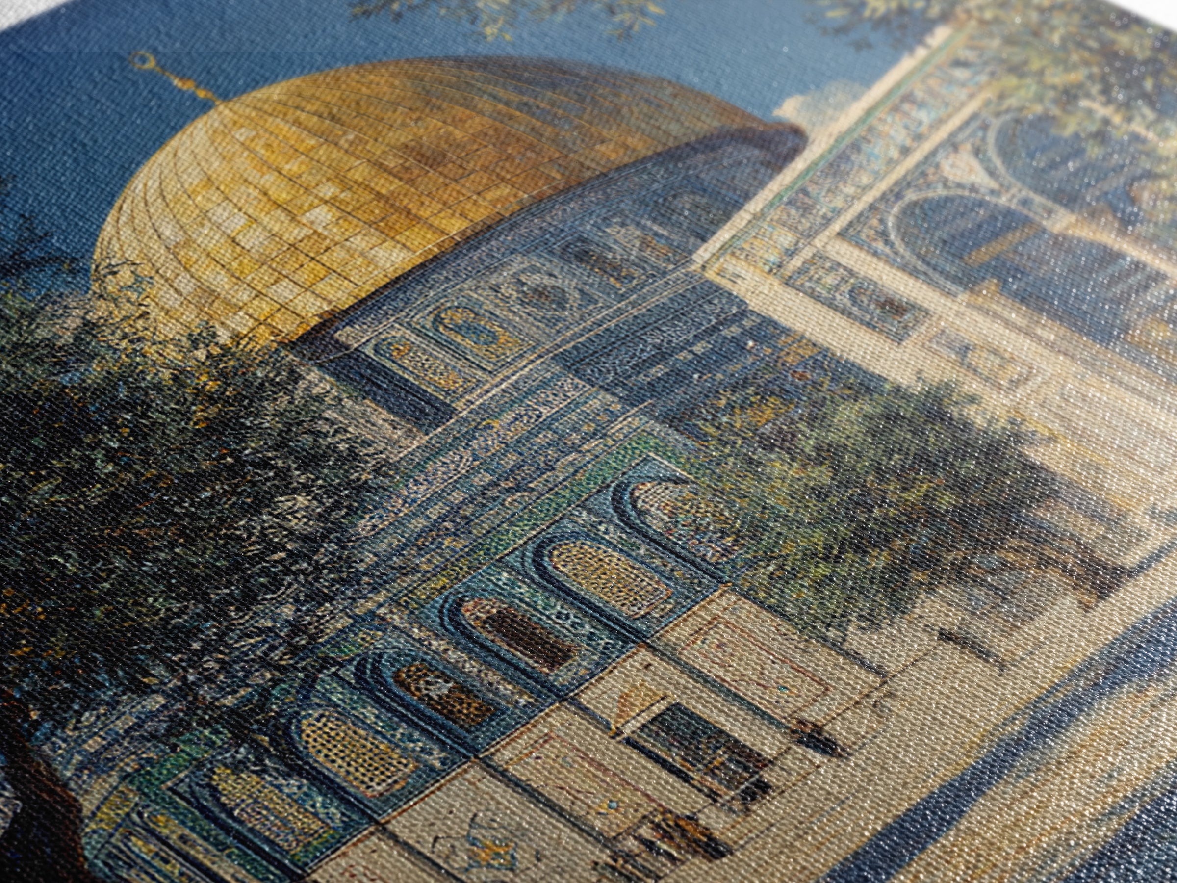 Golden Dome Jerusalem Courtyard Wall Art, Islamic Architecture Canvas Print, Mosque Decor, Middle Eastern Travel Poster Print