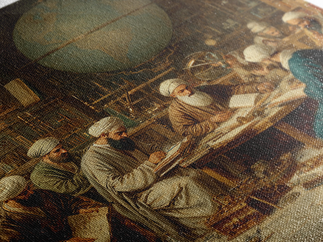 Ancient Scholars With Globe Wall Art, Islamic Golden Age Study Framed Canvas Print, Historical Library Office Decor Gift