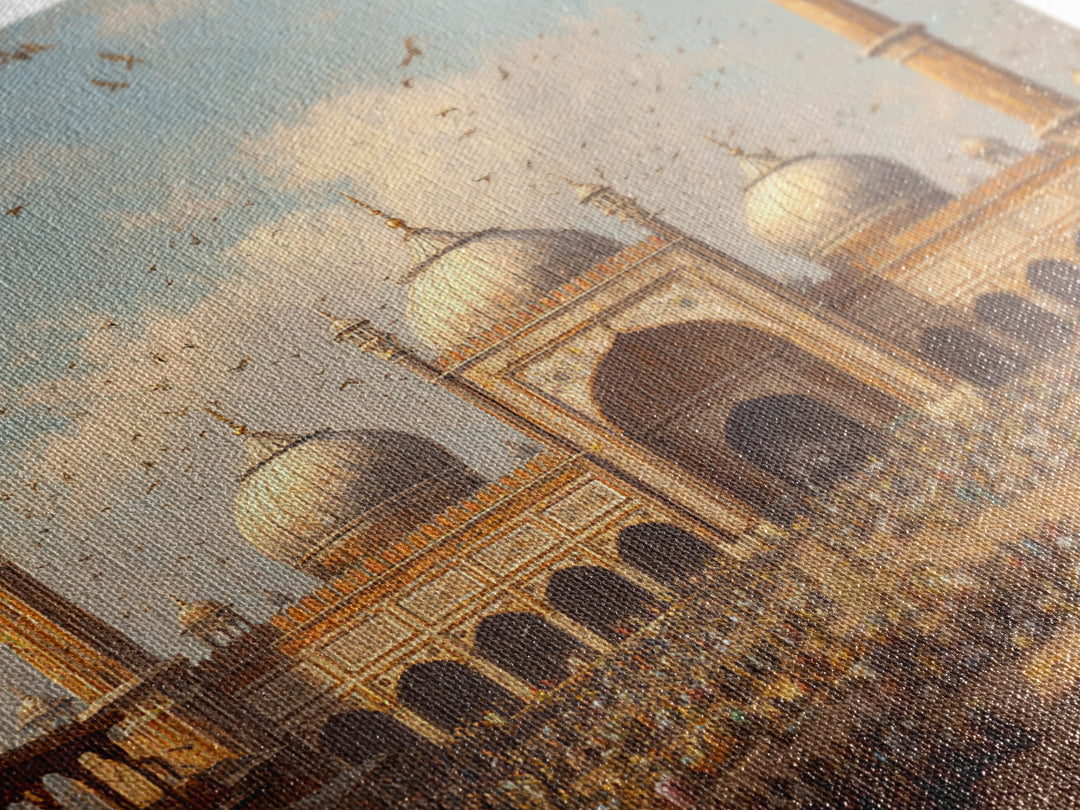 Grand Mosque Courtyard Framed Canvas Print, Islamic Architecture Wall Art, Spiritual Home Decor, Eid Gift, Living Room Art