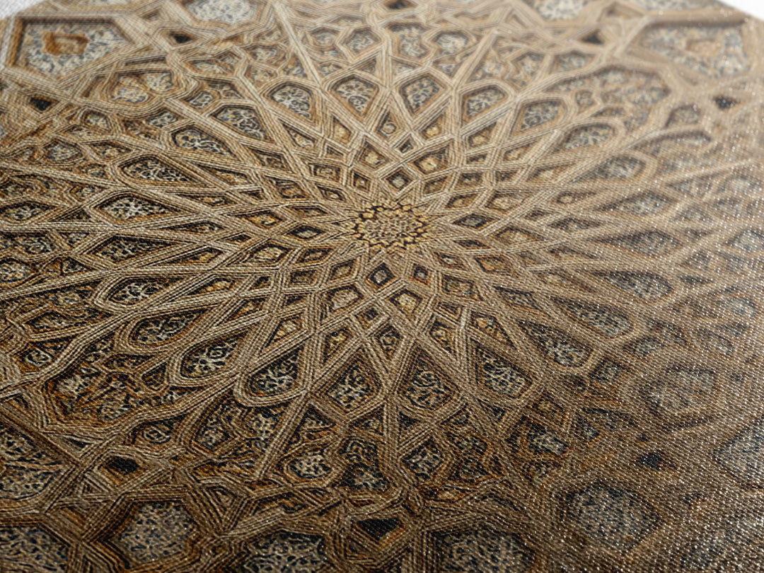 Ornate Islamic Geometric Star Ceiling Wall Art, Moroccan Pattern Framed Canvas Print, Gold Mandala Home Decor For Living Room