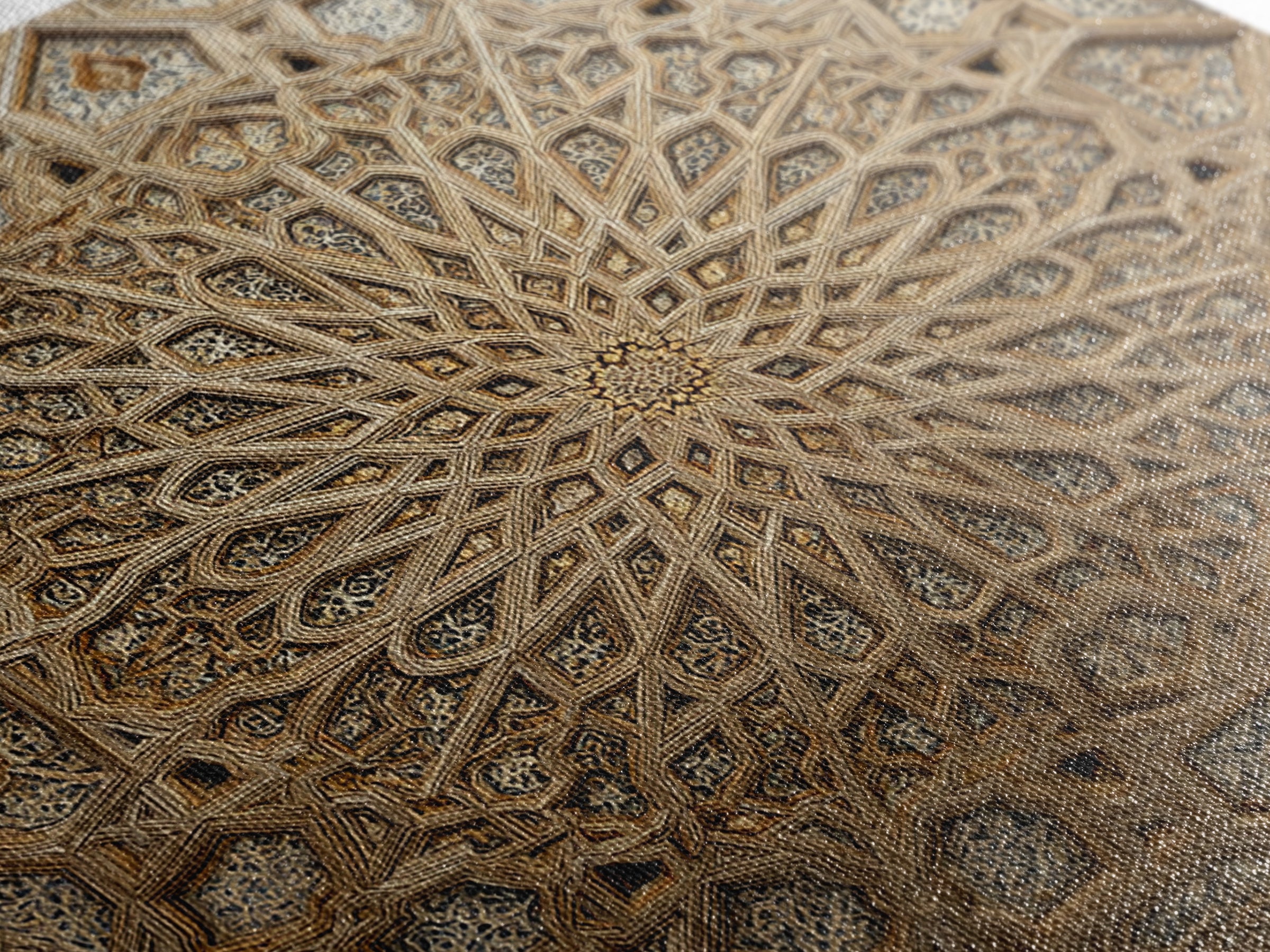 Ornate Islamic Geometric Star Ceiling Wall Art, Moroccan Pattern Framed Canvas Print, Gold Mandala Home Decor For Living Room