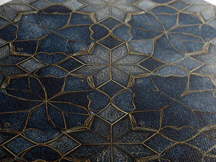 Blue Gold Geometric Tile Pattern Wall Art, Moroccan Art Deco Canvas Print, Luxury Modern Abstract Home Decor Gift For Her
