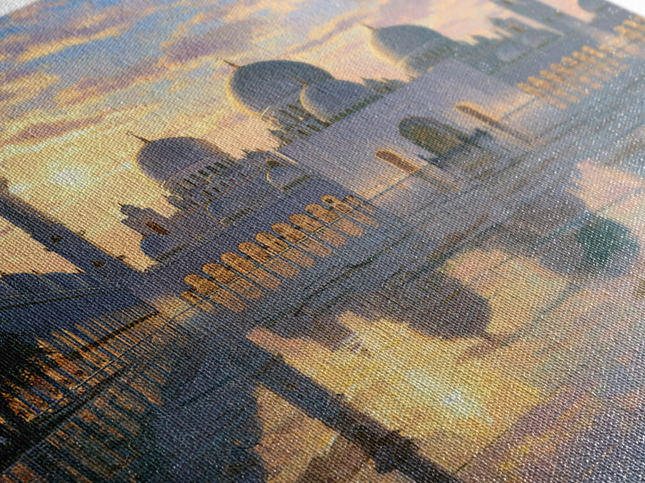 White Grand Mosque At Sunset Framed Canvas Print, Islamic Wall Art, Abu Dhabi Architecture, Spiritual Decor, Luxury Home Decor