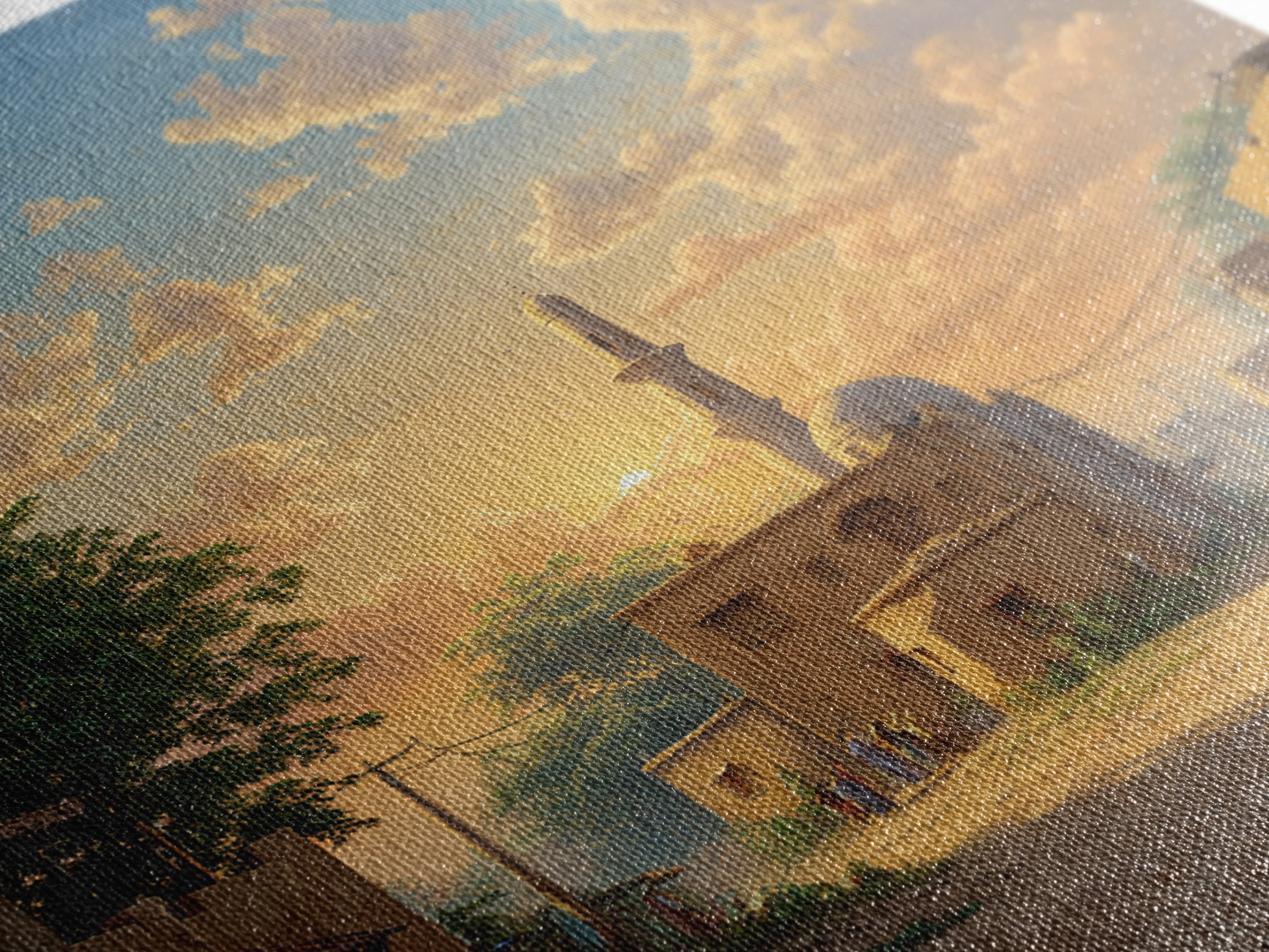 Sunlit Village Mosque At Golden Sunset Wall Art, Islamic Landscape Canvas Print, Rustic Travel Decor, Serene Home Gift For Living Room