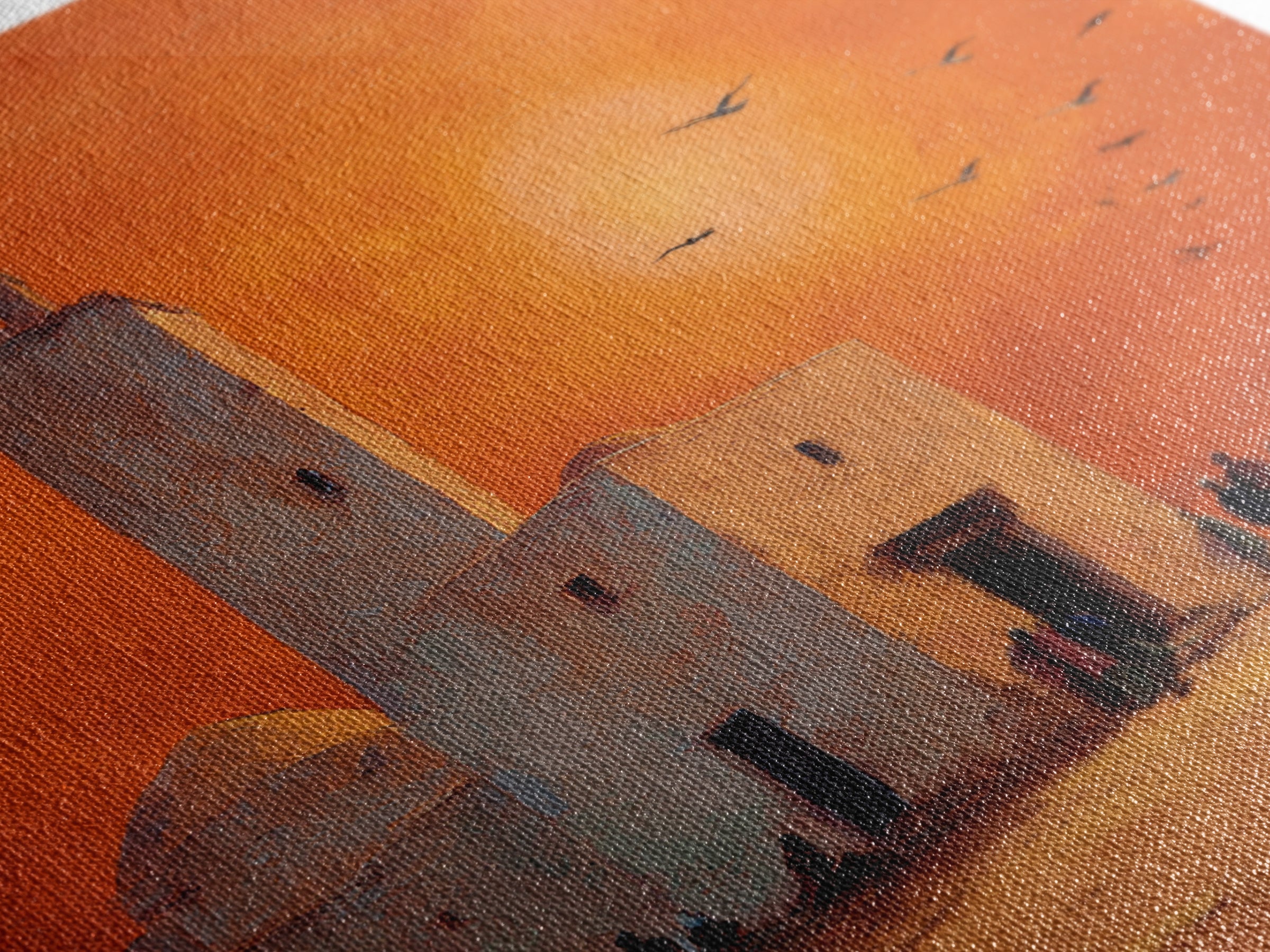 Orange Desert Mosque Sunset With Birds Wall Art, Moroccan Wall Decor, Islamic Home Decor, Travel Poster, Housewarming Gift