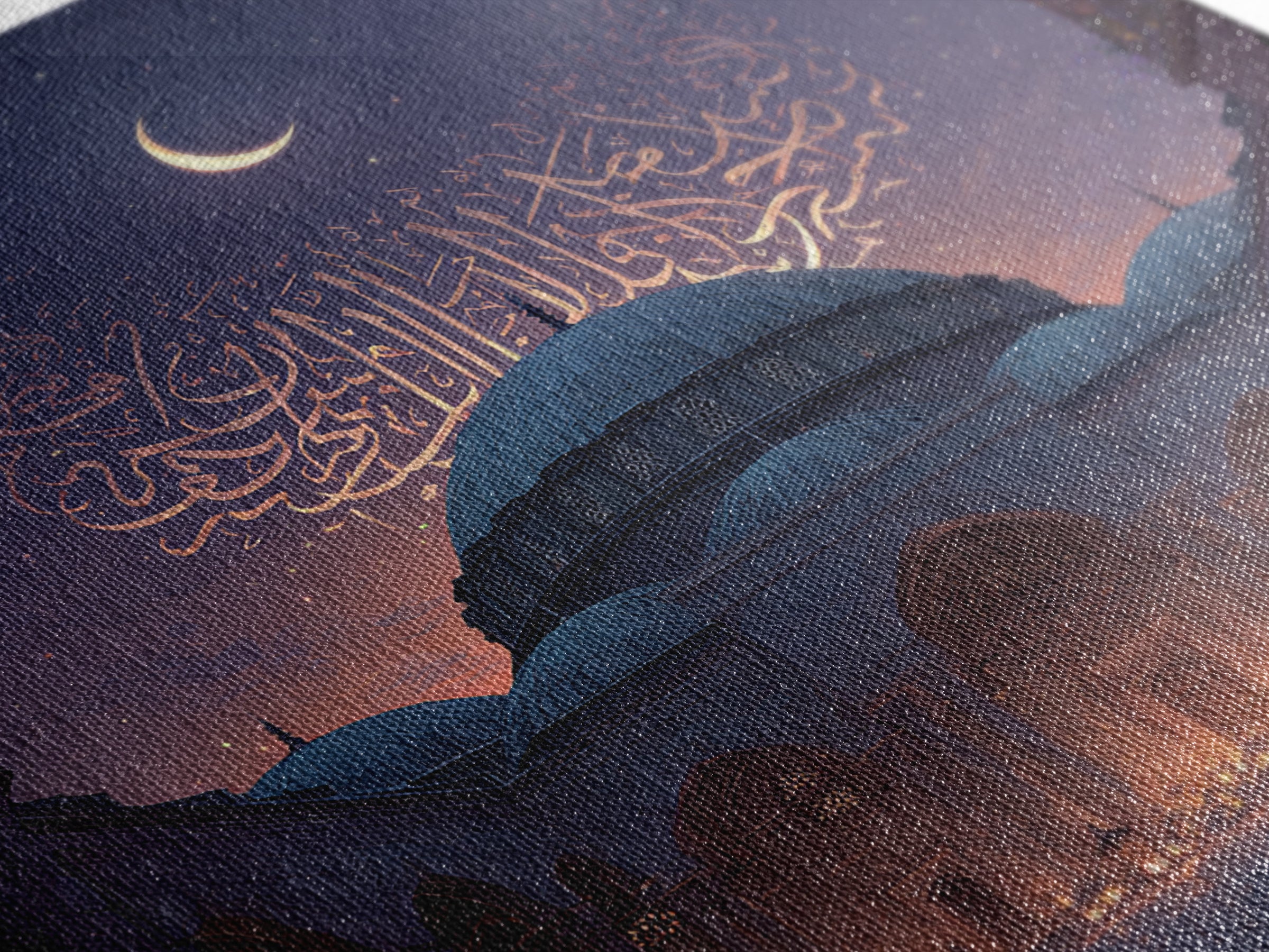 Crescent Moon Mosque Arabic Calligraphy Wall Art, Islamic Framed Canvas Print, Ramadan Decor, Eid Gift For Prayer Room At Home