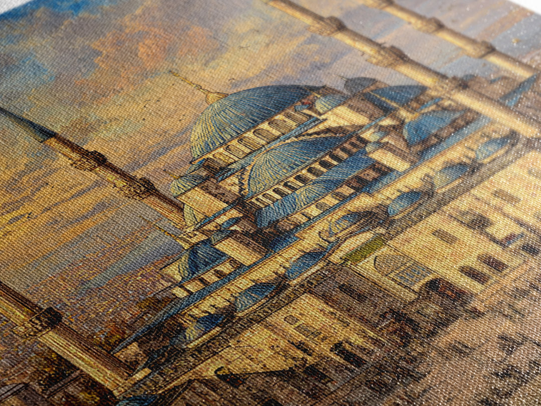 Blue Mosque Istanbul Framed Canvas Print, Islamic Architecture Wall Decor, Turkey Travel Poster, Elegant Living Room Art