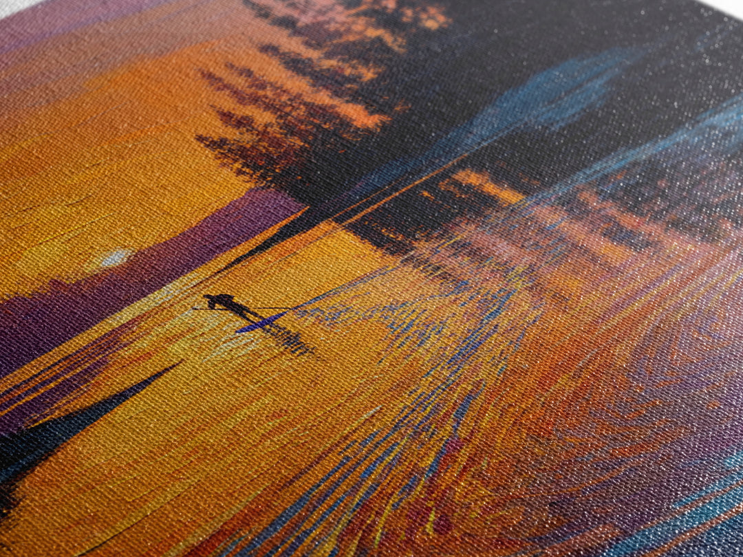 Sunset Paddleboard Pine Lake Wall Art, Orange Blue Seascape Canvas Print, Nature Decor, Living Room Decor, Gift For Him Or Her