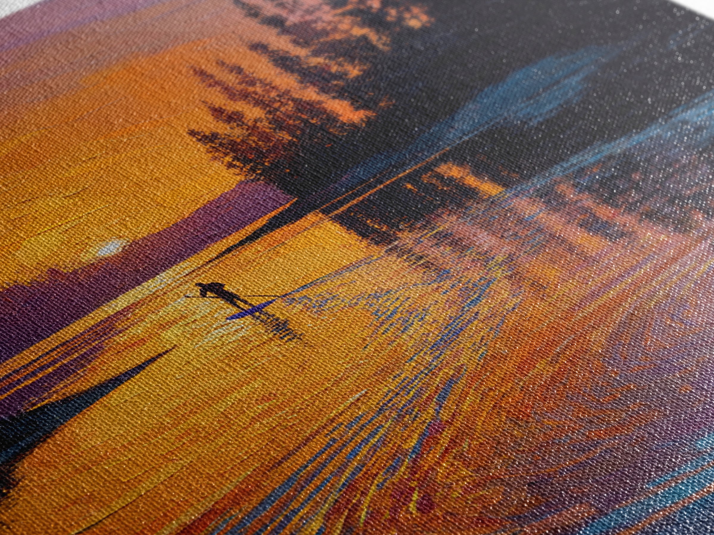 Sunset Paddleboard Pine Lake Wall Art, Orange Blue Seascape Canvas Print, Nature Decor, Living Room Decor, Gift For Him Or Her