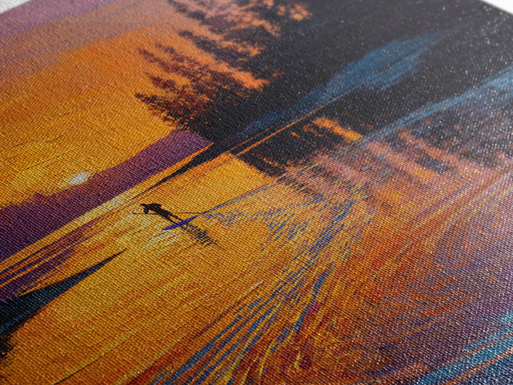 Sunset Paddleboard Pine Lake Wall Art, Orange Blue Seascape Canvas Print, Nature Decor, Living Room Decor, Gift For Him Or Her