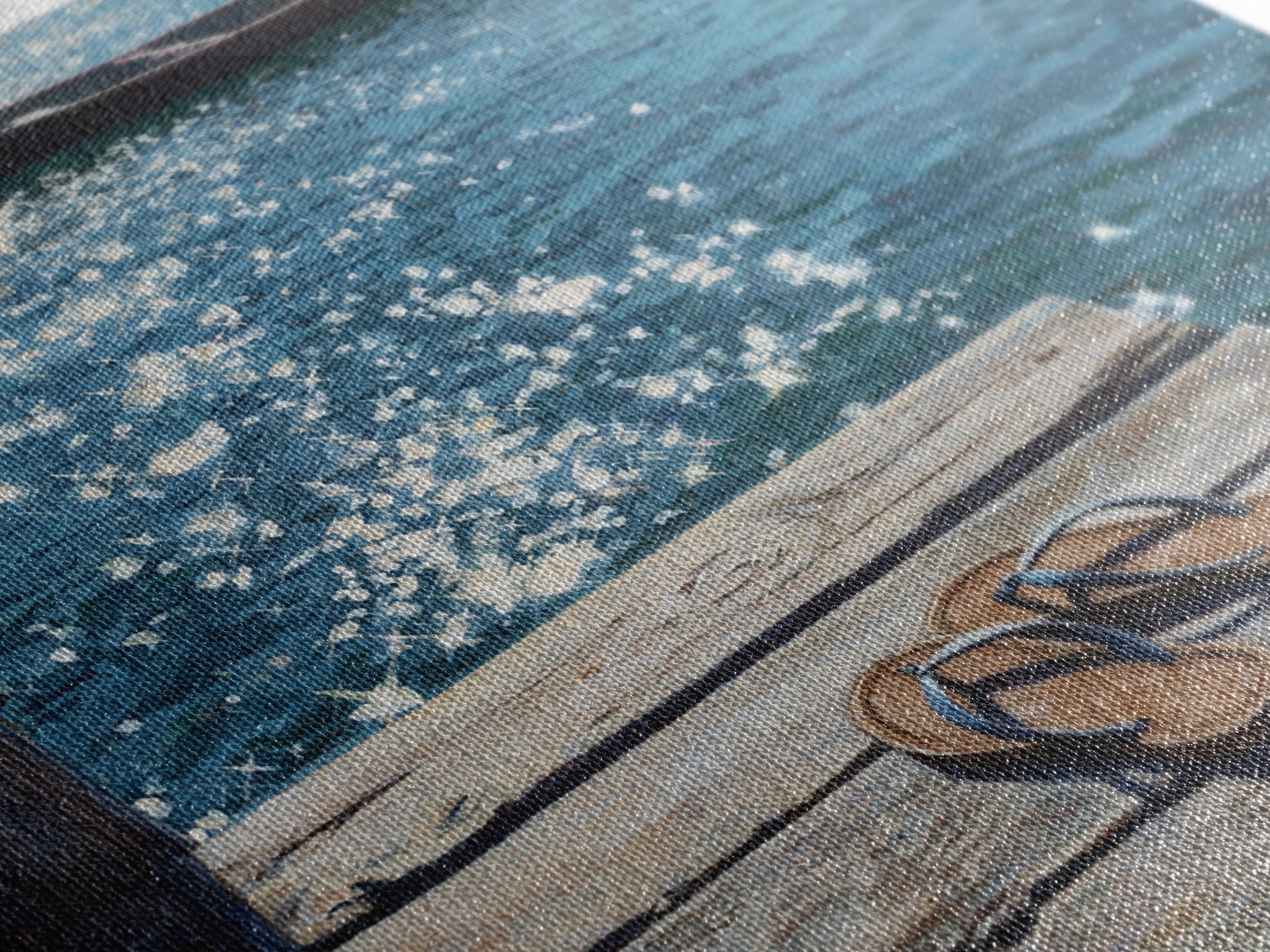 Sparkling Lake Dock With Boat Realism Wall Art, Coastal Summer Canvas Print, Beach House Decor Relaxing Ocean Lake Scene