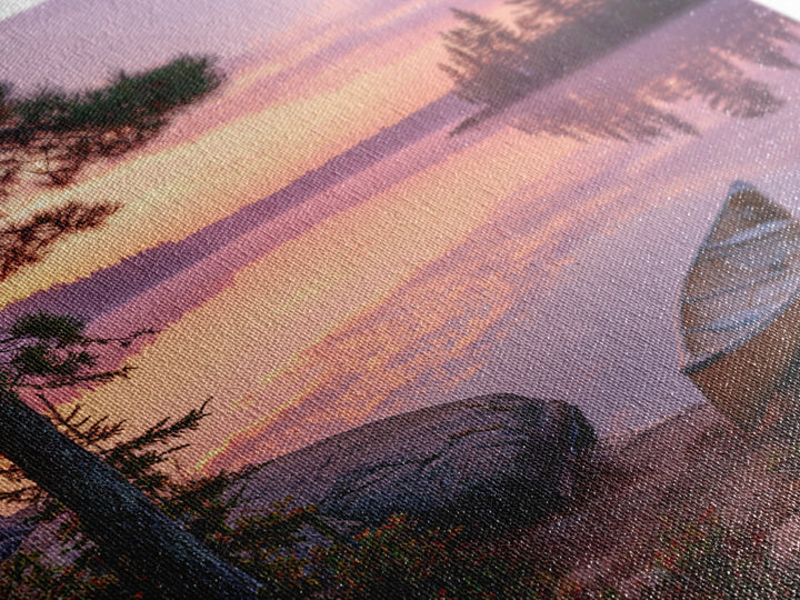 Canoe At Sunrise Lake Wall Art, Tranquil Morning Landscape Canvas Print, Nature Photography For Cabin Or Living Room Decor