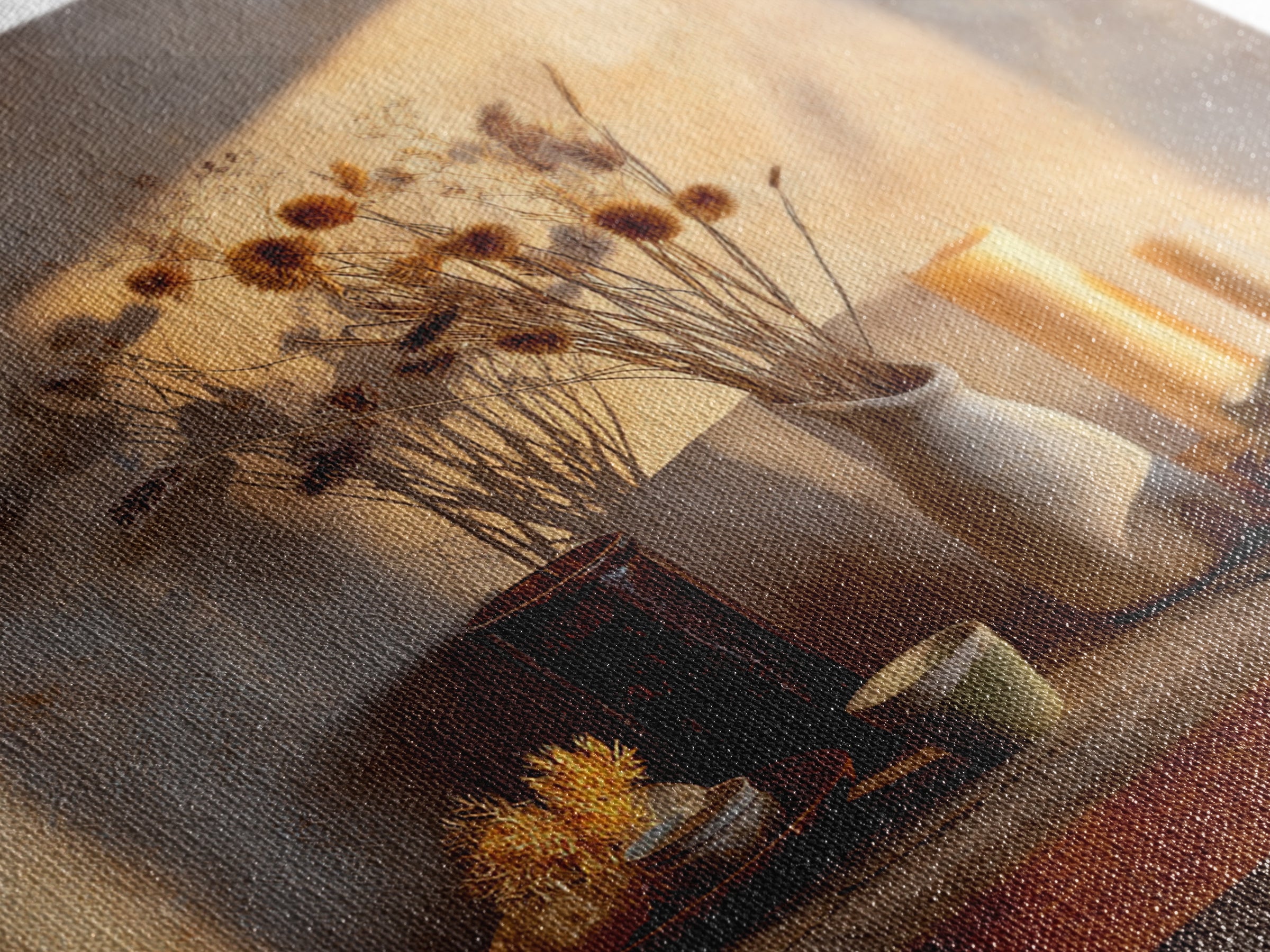 Rustic Dried Flower Still Life With Candles Wall Art, Neutral Wabi Sabi Decor, Farmhouse Shelf Fine Art Print, Warm Earth Tone Home Decor