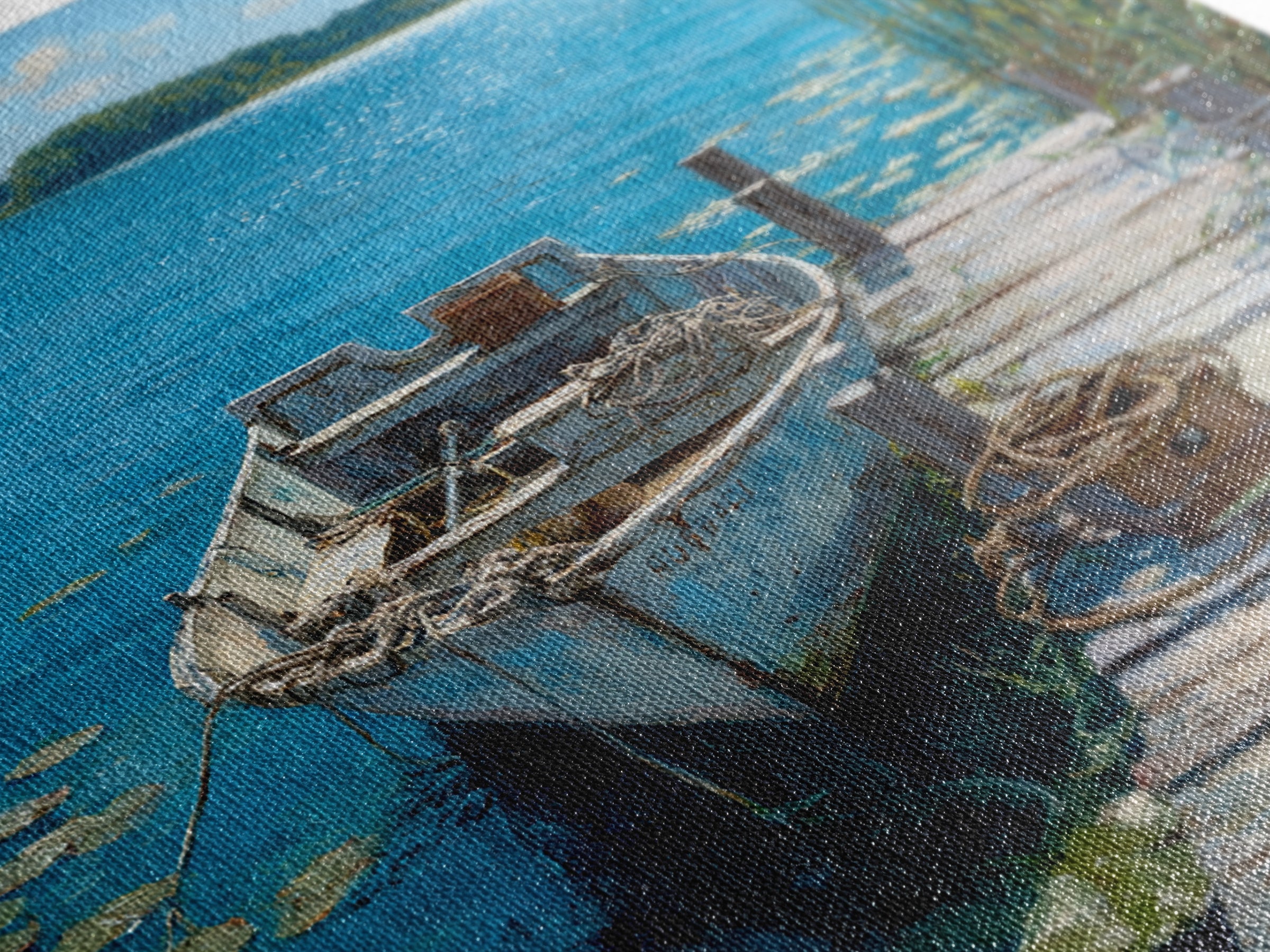 Serene Rowboat Lake Landscape Wall Art For Beach House Decor, Coastal Seascape Canvas Print, Nautical Living Room Artwork