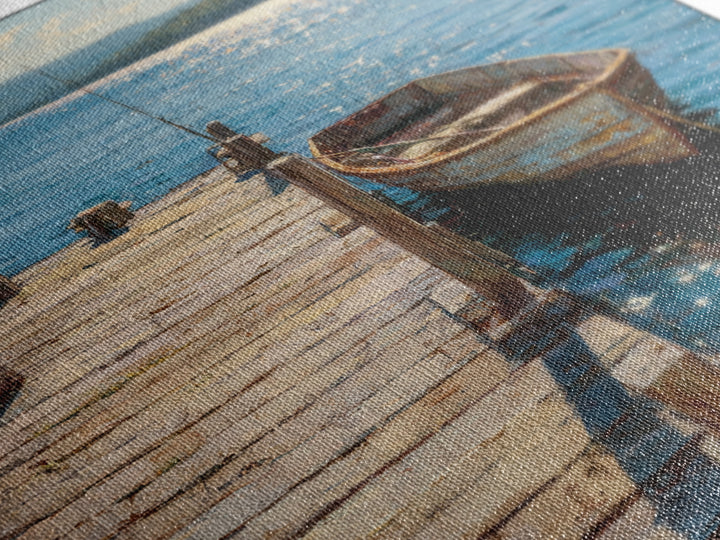 Rowboat On Lake Wall Art, Peaceful Lakeside Landscape Print, Rustic Cabin Decor, Serene Nature Lake Wall Art