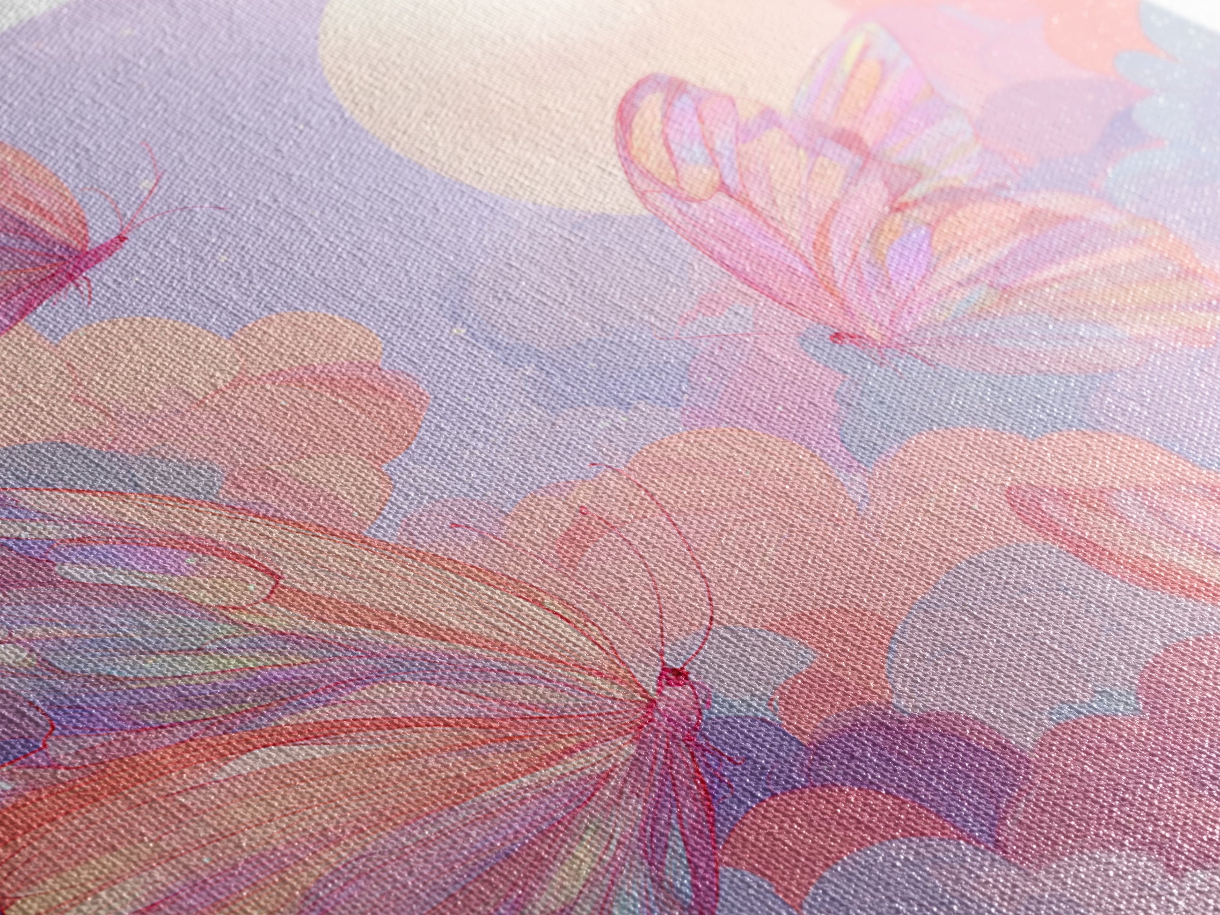 Pastel Pink Butterflies Moon Wall Art, Dreamy Celestial Canvas Print, Coquette Nursery Decor, Whimsical Bedroom Art Gift For Her
