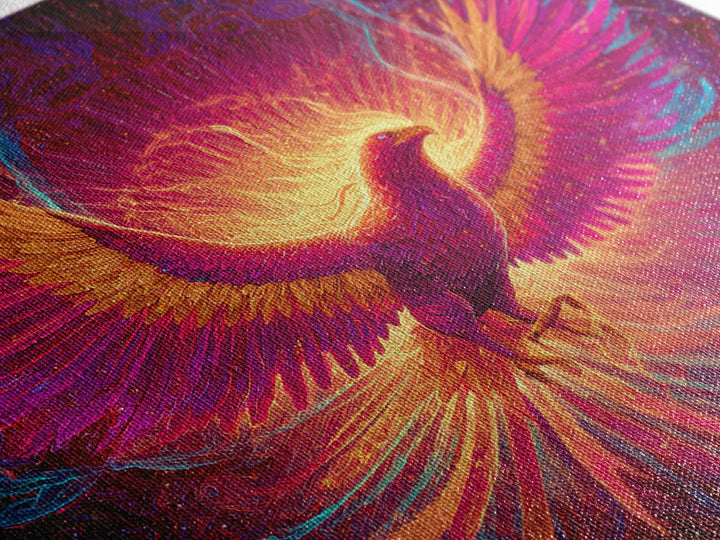 Radiant Phoenix With Fiery Wings Canvas Print, Mythical Bird Fantasy Wall Art, Vibrant Celestial Home Decor Gift For Living Room