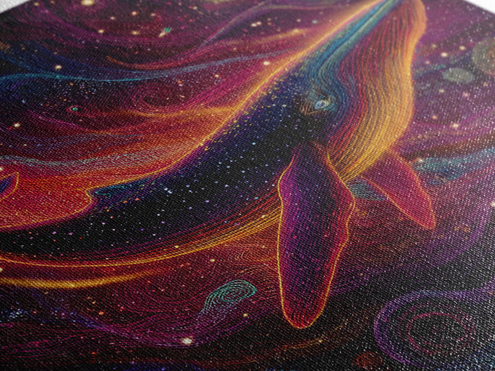 Colorful Cosmic Whale Swimming In Galaxy Wall Art, Psychedelic Space Art Print, Fantasy Ocean Decor, Kids Room Canvas Print