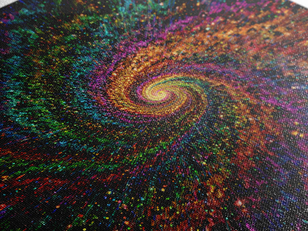 Rainbow Galaxy Spiral Wall Art, Colorful Cosmic Abstract Painting, Psychedelic Universe Decor, Modern Statement Canvas Print
