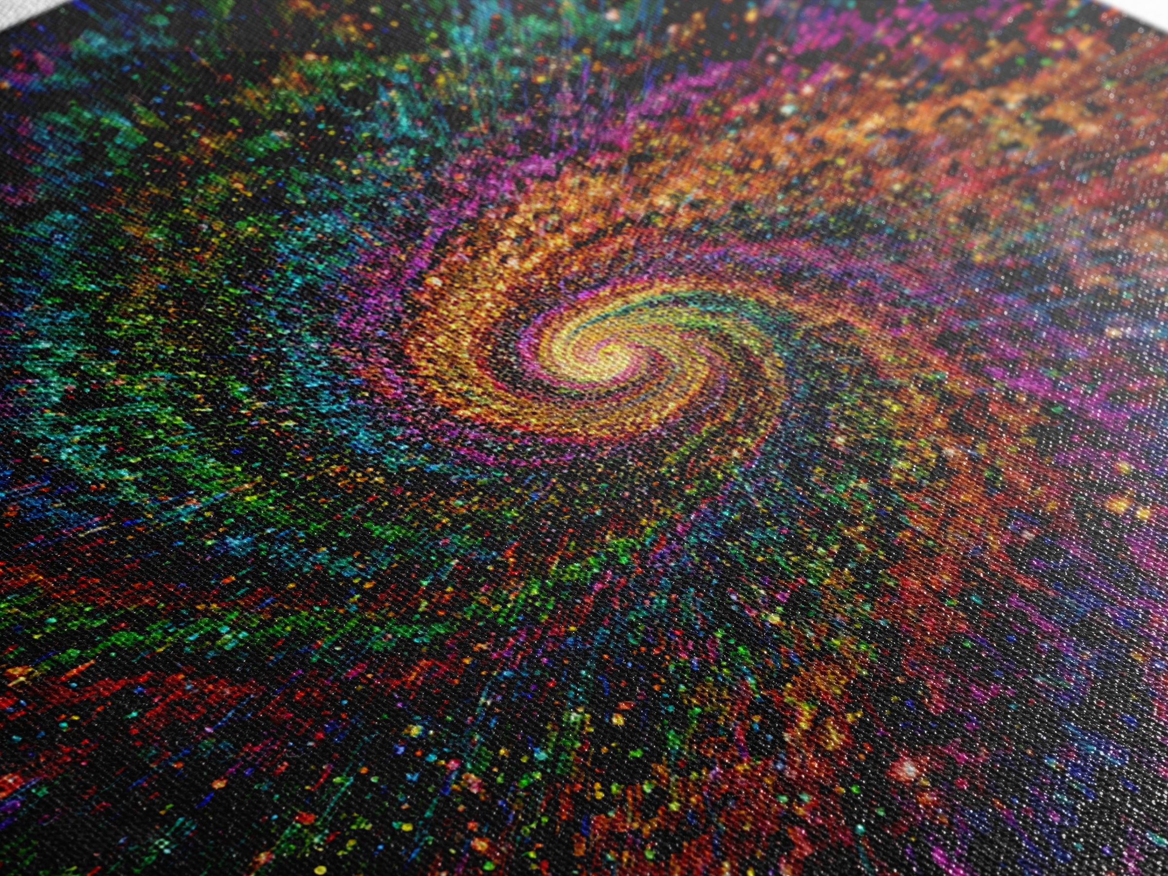 Rainbow Galaxy Spiral Wall Art, Colorful Cosmic Abstract Painting, Psychedelic Universe Decor, Modern Statement Canvas Print