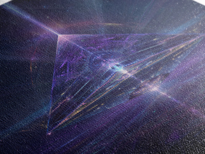 Cosmic Pyramid Portal Celestial Wall Art, Mystical Purple Galaxy Framed Canvas Print For Spiritual Meditation Decor