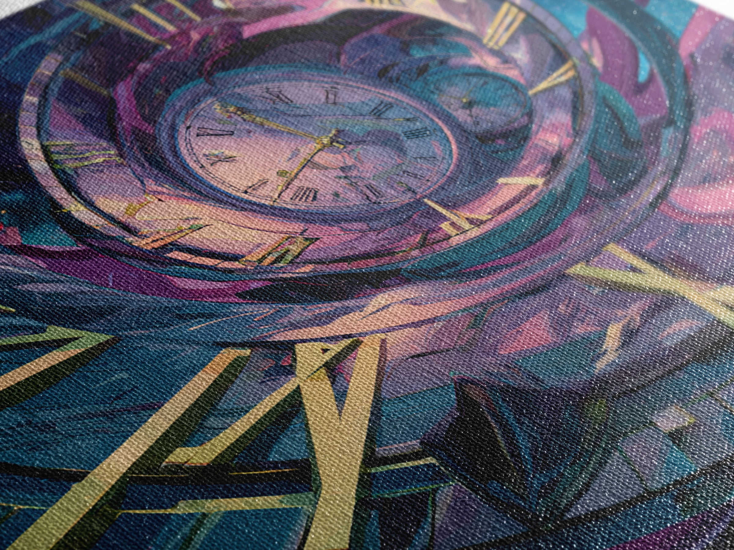 Surreal Spiral Clock Portal Wall Art, Cosmic Time Travel Canvas Print, Futuristic Sci Fi Decor For Office And Living Room