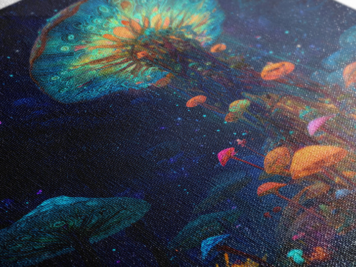 Enchanted Bioluminescent Mushroom Forest Wall Art, Vibrant Fantasy Landscape Canvas Print, Whimsical Nature Home Decor