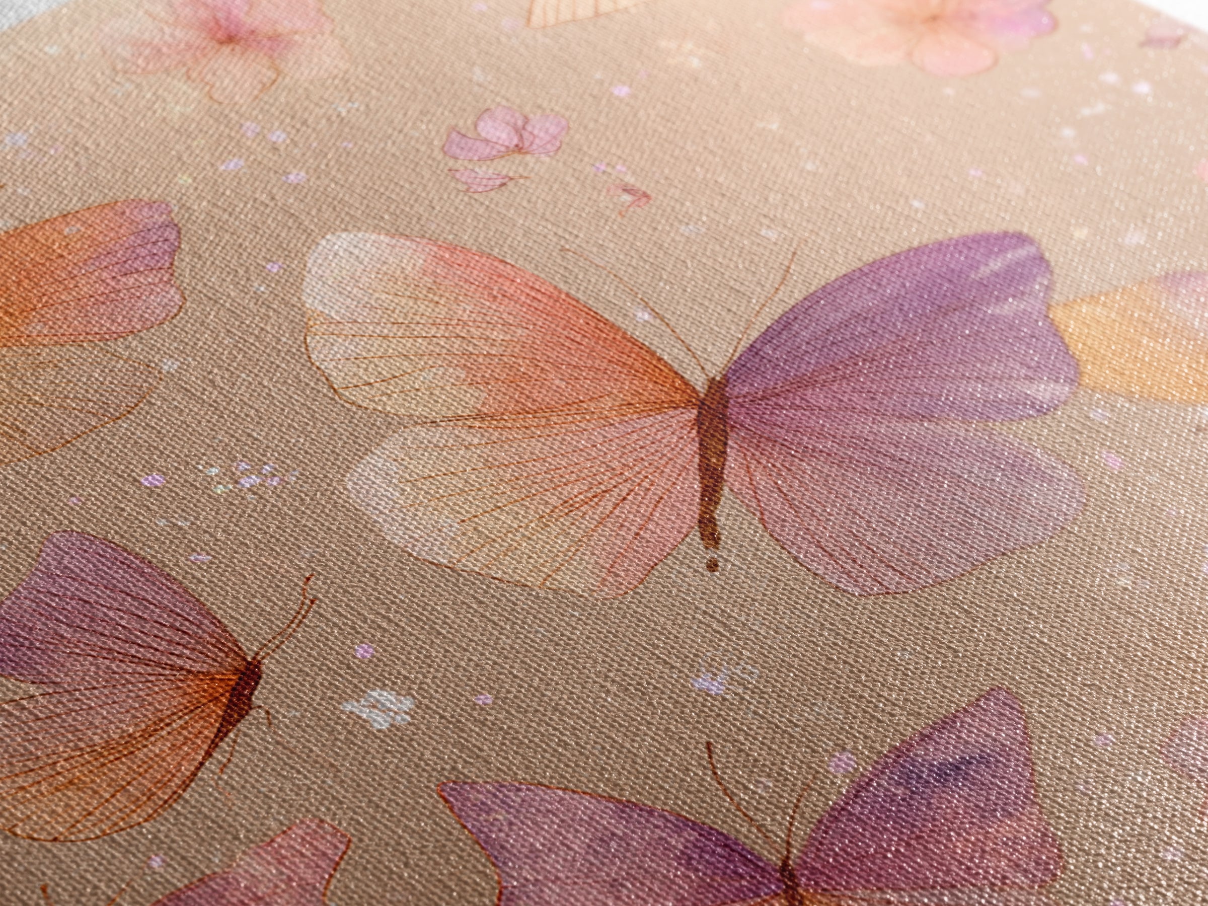 Pink Orange Butterfly Garden Wall Art, Whimsical Floral Canvas Print, Feminine Nursery Decor, Cute Girls Room Art, Gift For Her