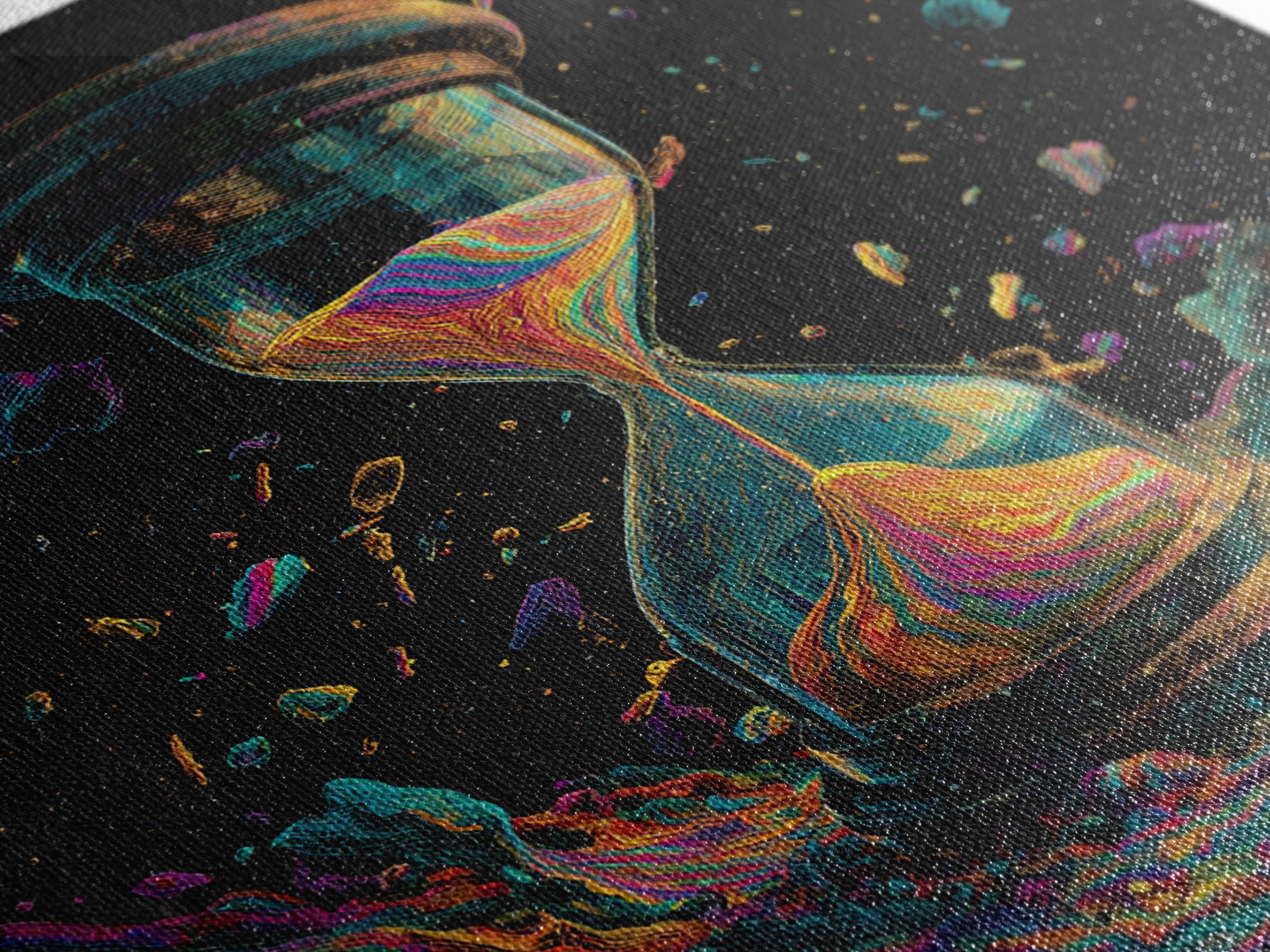 Cosmic Hourglass Surreal Space Art Wall Art Print, Colorful Abstract Painting, Modern Home Decor Canvas Print