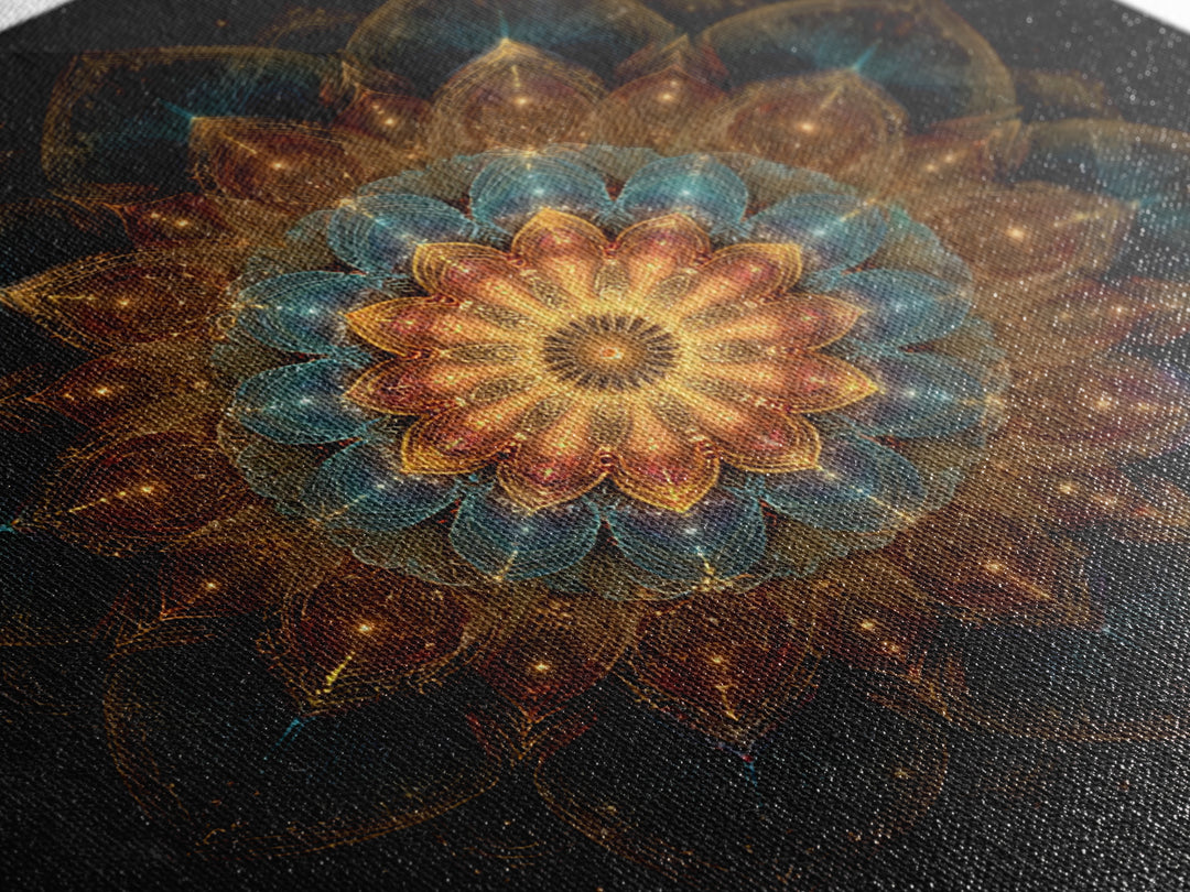 Intricate Golden Mandala On Black Celestial Sacred Geometry Wall Art Canvas Print Boho Spiritual Home Decor