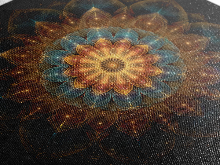 Intricate Golden Mandala On Black Celestial Sacred Geometry Wall Art Canvas Print Boho Spiritual Home Decor