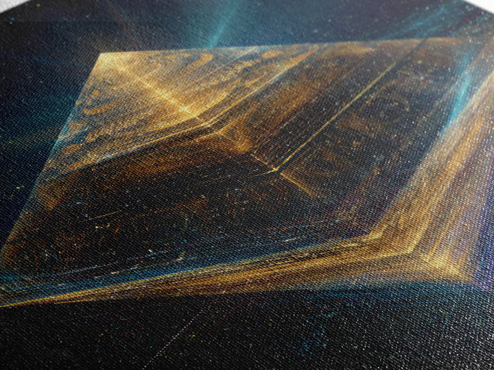 Golden Futuristic Pyramid In Galaxy Surreal Space Wall Art, Cosmic Sci Fi Home Decor, Modern Canvas Print
