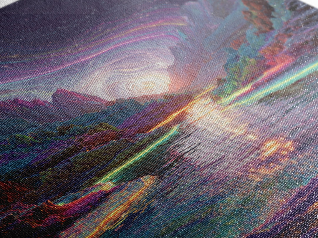 Psychedelic Cosmic River Landscape Wall Art, Vibrant Fantasy Canvas Print, Abstract Landscape Art For Modern Home Decor
