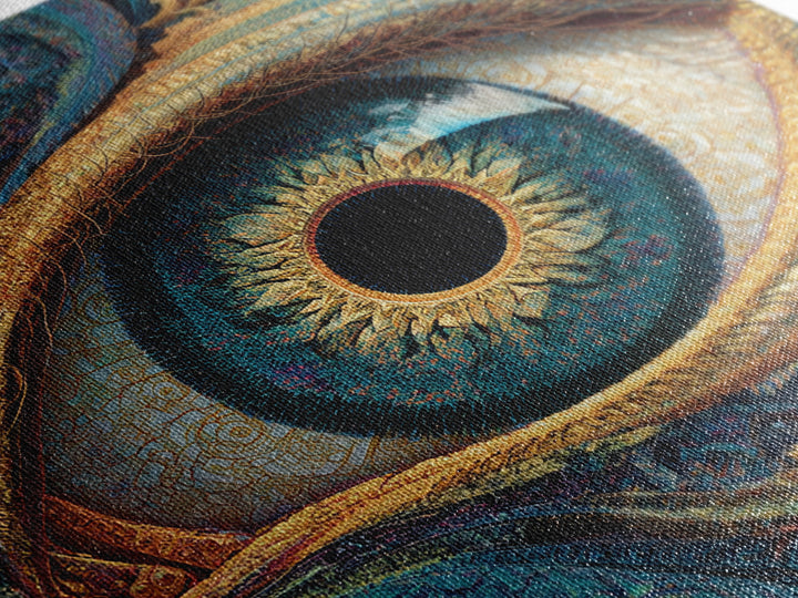 Surreal Golden Eye With Intricate Abstract Patterns Wall Art, Mystical Fantasy Canvas Print For Modern Home Decor