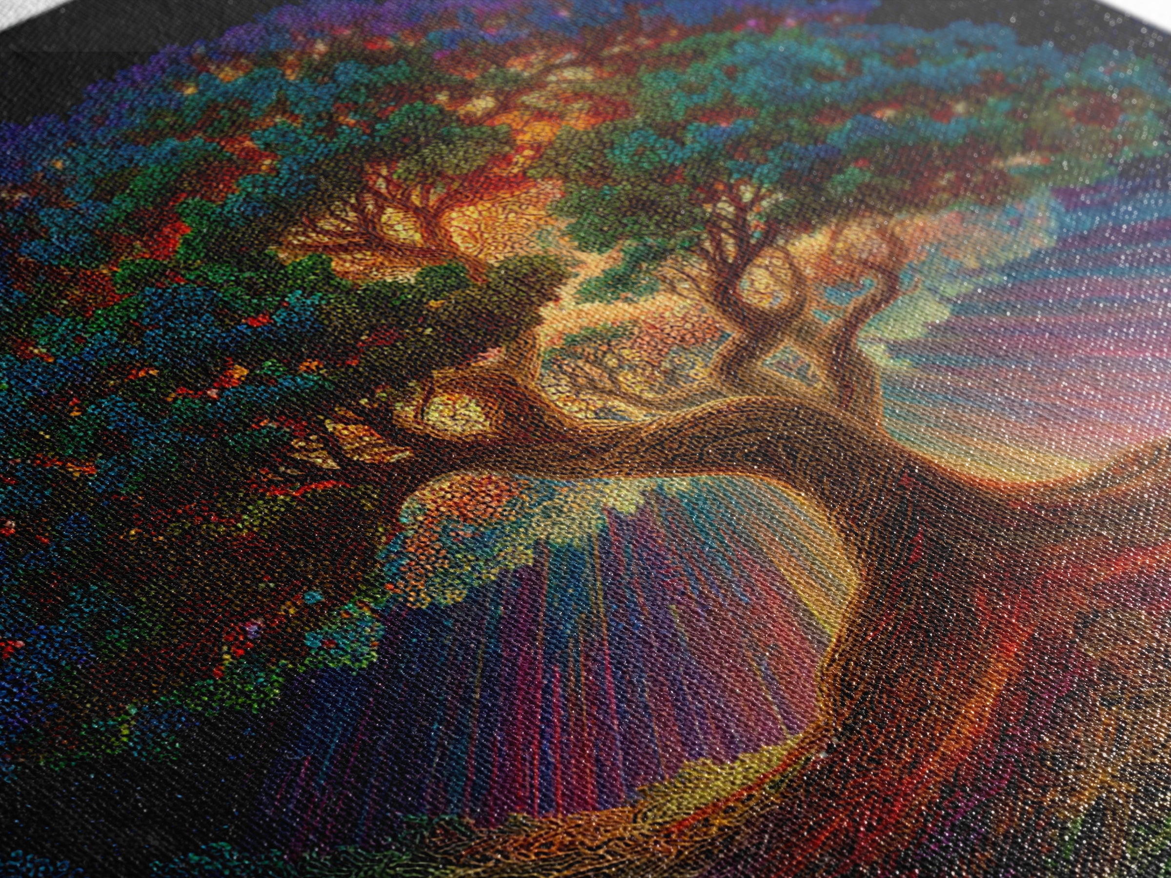 Rainbow Tree Of Life Under Starry Sky Psychedelic Landscape Wall Art Canvas Print Boho Spiritual Home Decor