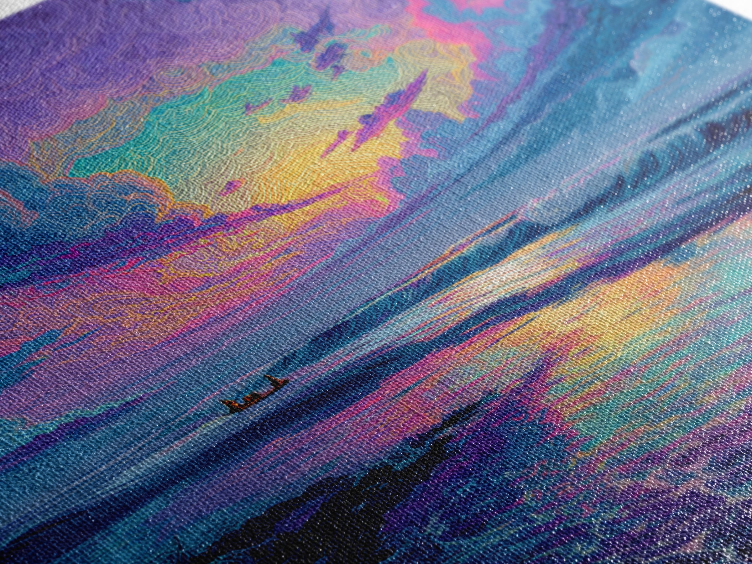 Psychedelic Ocean Sunset Waves Colorful Wall Art Print, Abstract Seascape Painting, Modern Coastal Home Decor Wall Art