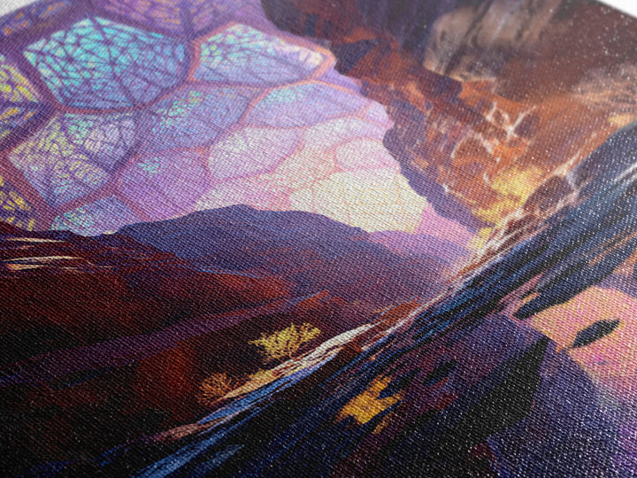 Surreal Canyon With Stained Glass Sky Wall Art, Colorful Fantasy Landscape Canvas Print, Unique Home Decor