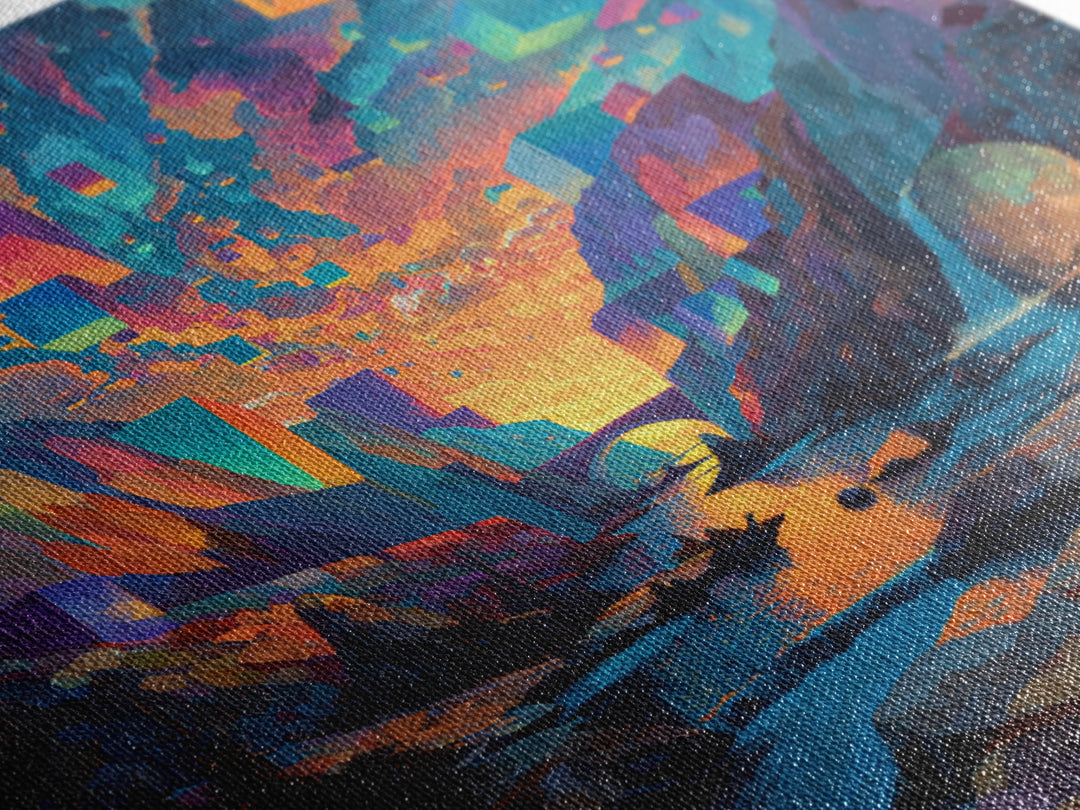 Surreal Canyon With Floating Cubes Canvas Print, Colorful Abstract Landscape Wall Art, Fantasy Home Decor, Modern Art Gift