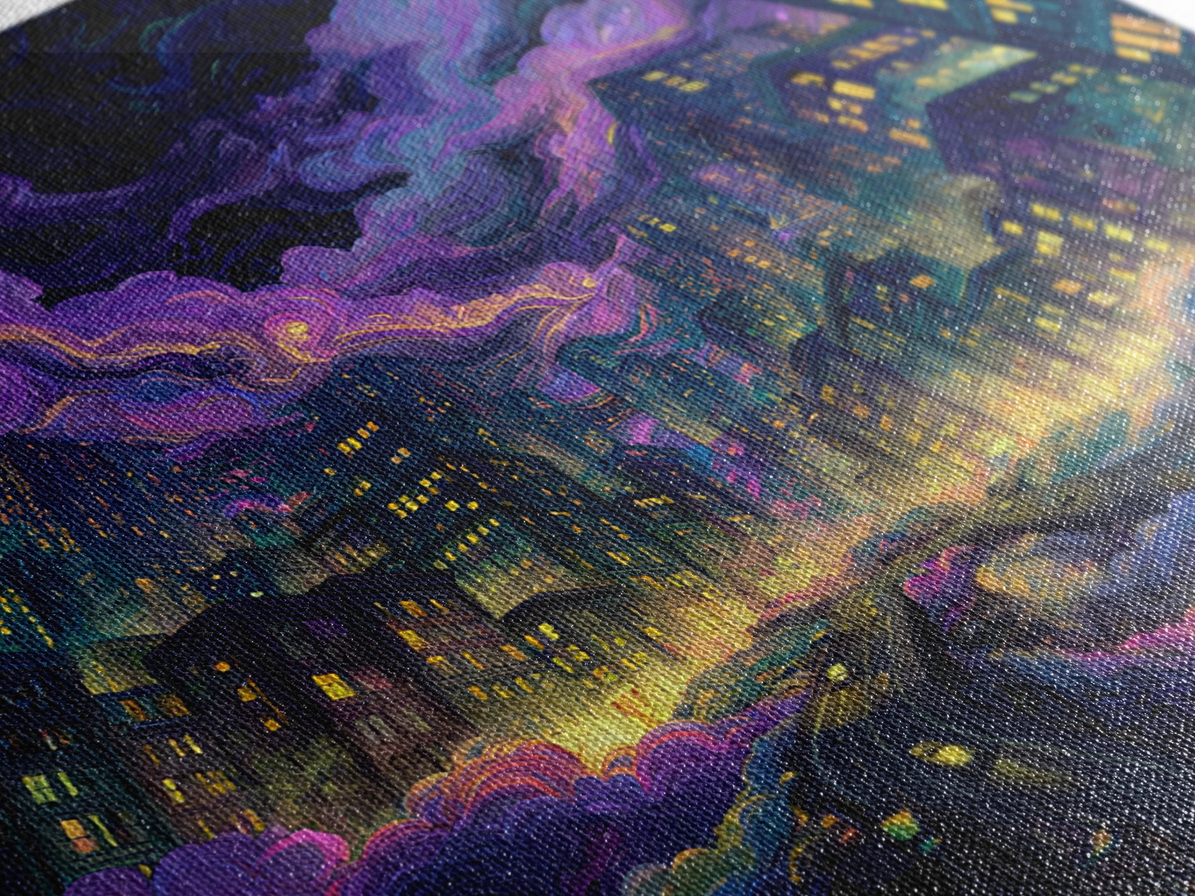 Neon Cityscape Night Sky Wall Art Colorful Futuristic Skyline Canvas Print Gaming Room Decor Sci Fi Wall Art