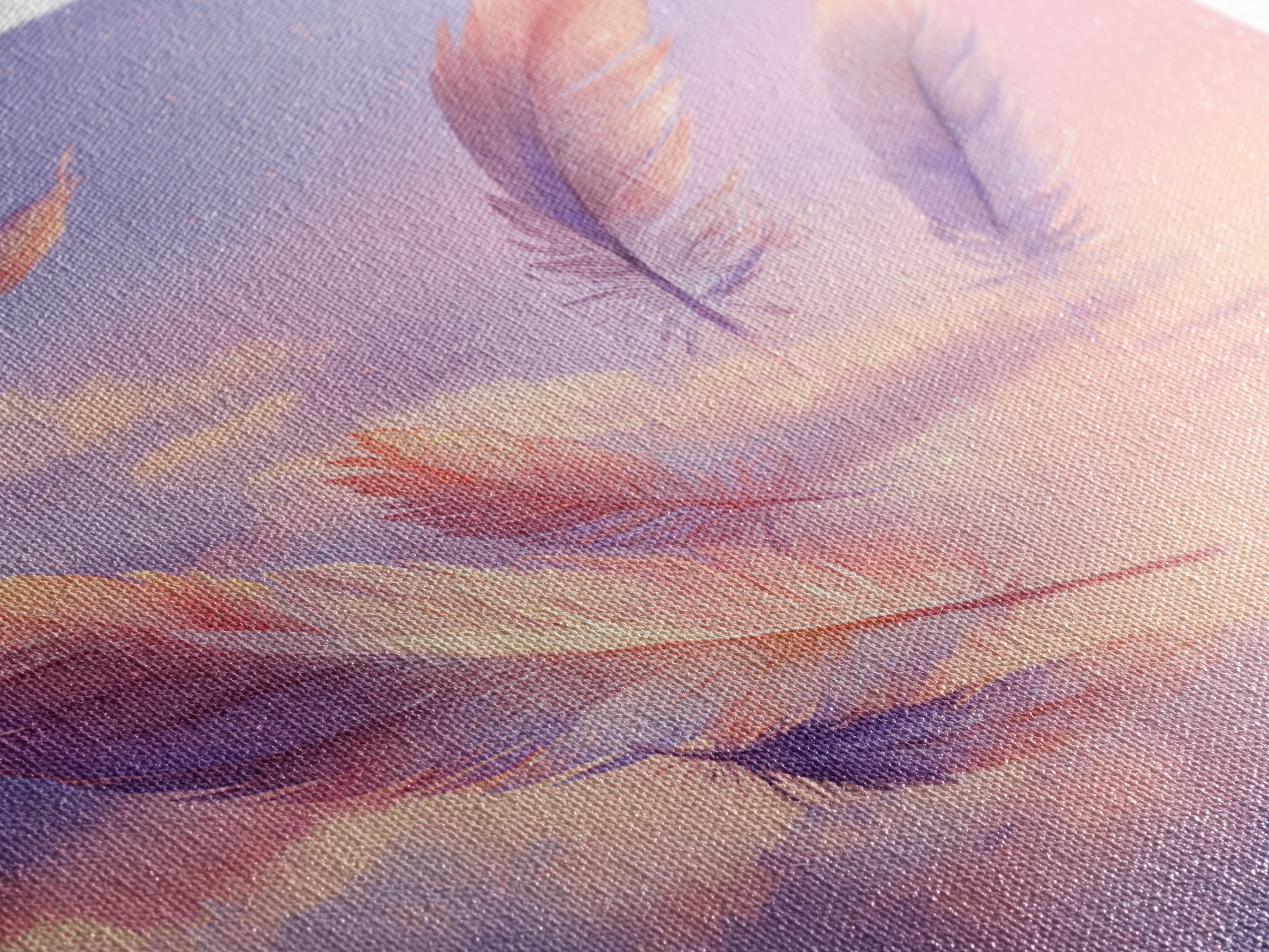Floating Pink Feathers Wall Art, Dreamy Celestial Canvas Print, Pastel Cloud Decor, Whimsical Nursery Bedroom Gift For Her