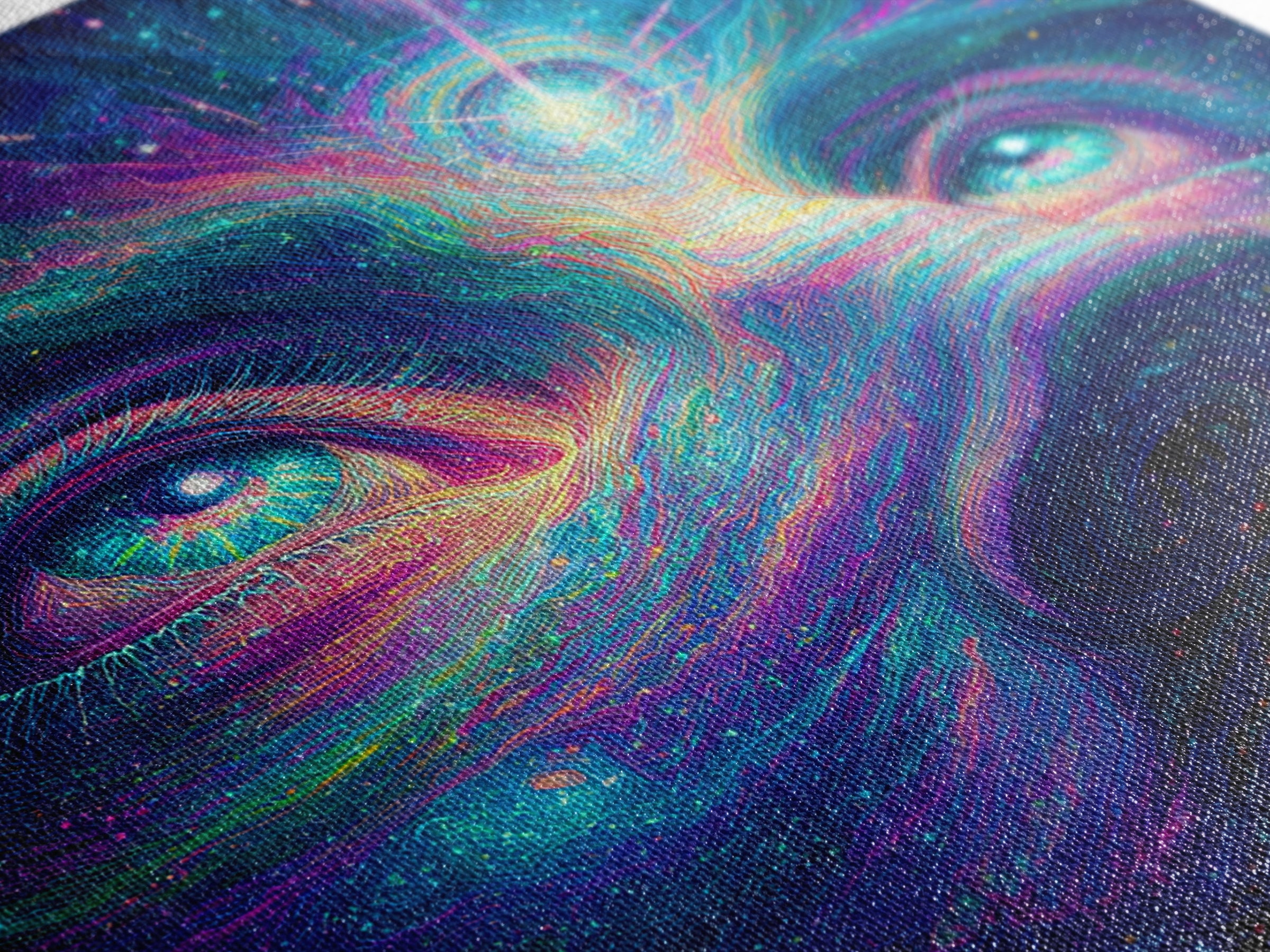 Cosmic Third Eye Visionary Face Wall Art, Psychedelic Galaxy Canvas Print, Spiritual Meditation Room Decor