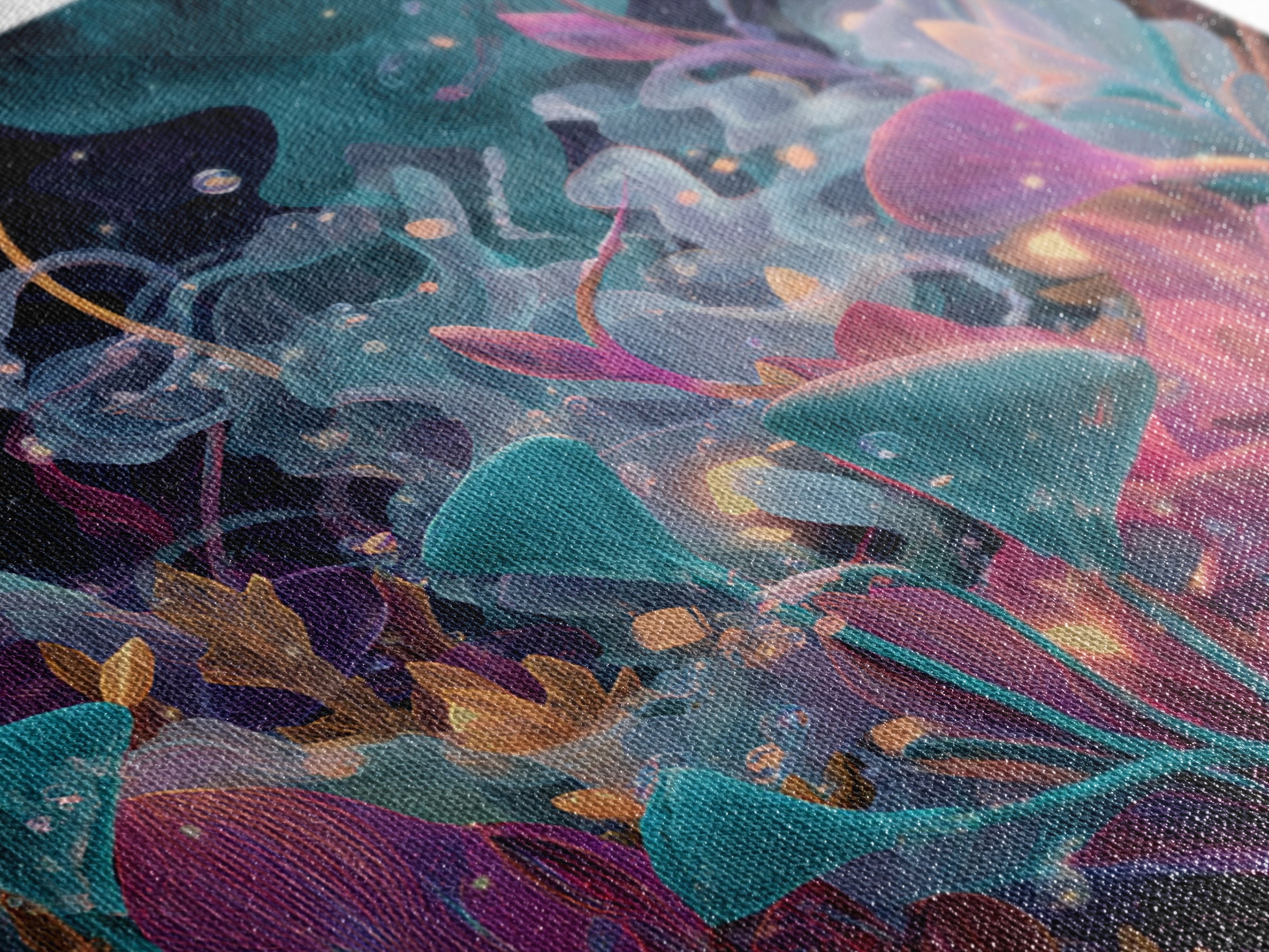 Glowing Alien Garden With Teal And Magenta Flowers Canvas Print, Psychedelic Botanical Wall Art, Whimsical Room Decor Gift