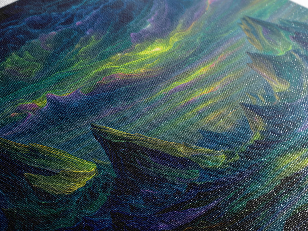 Electric Neon Mountain Landscape Wall Art Canvas Print Futuristic Abstract Landscape Art Modern Home Decor