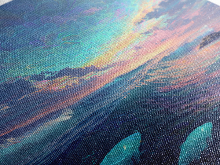 Dreamy Ocean Wave Sunset Wall Art Canvas Print, Colorful Seascape Painting, Modern Coastal Decor, Beach House Wall Art
