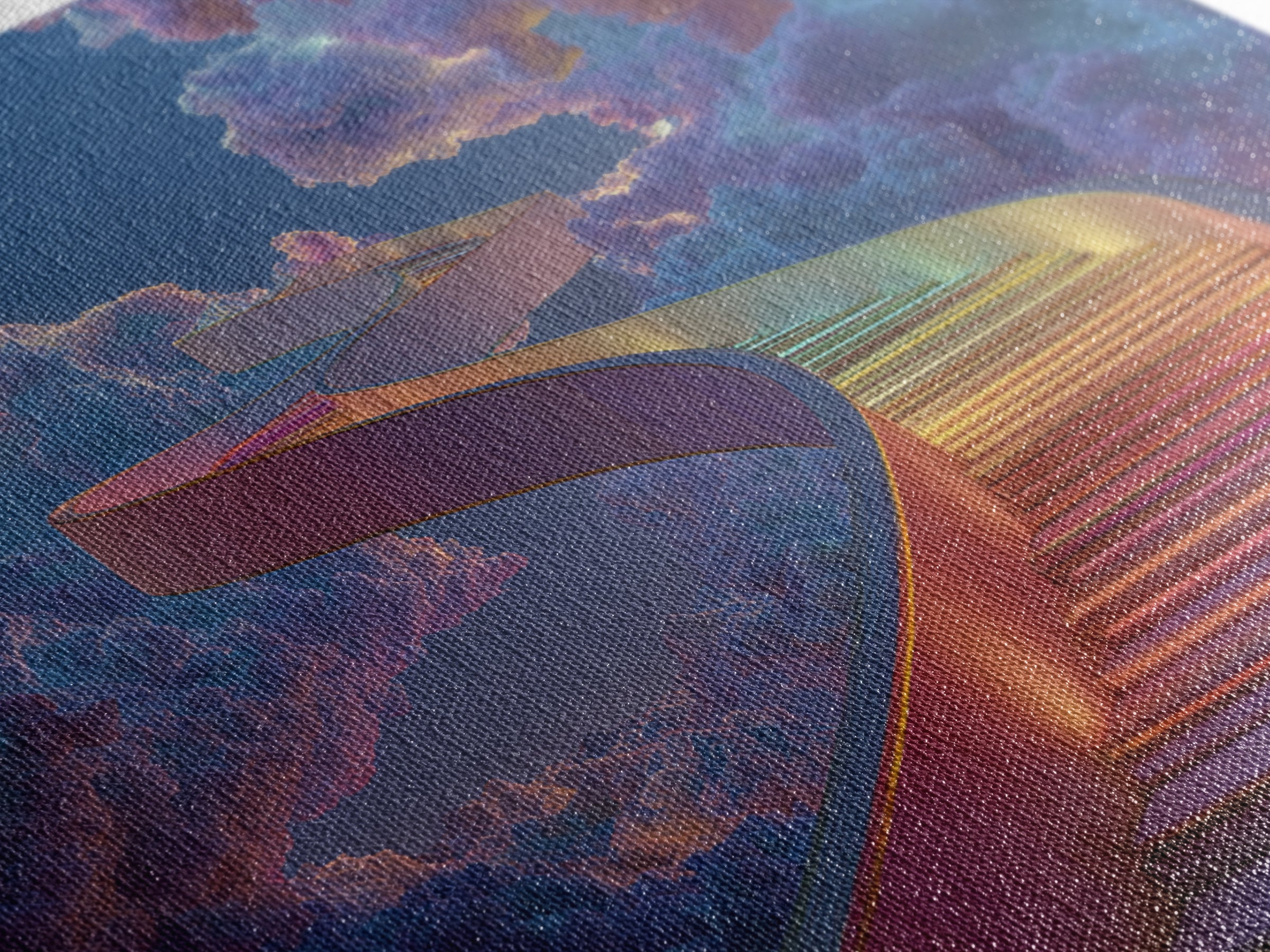 Rainbow Stairway Through Clouds Surreal Fantasy Wall Art, Dreamy Colorful Sky Canvas Print Home Decor