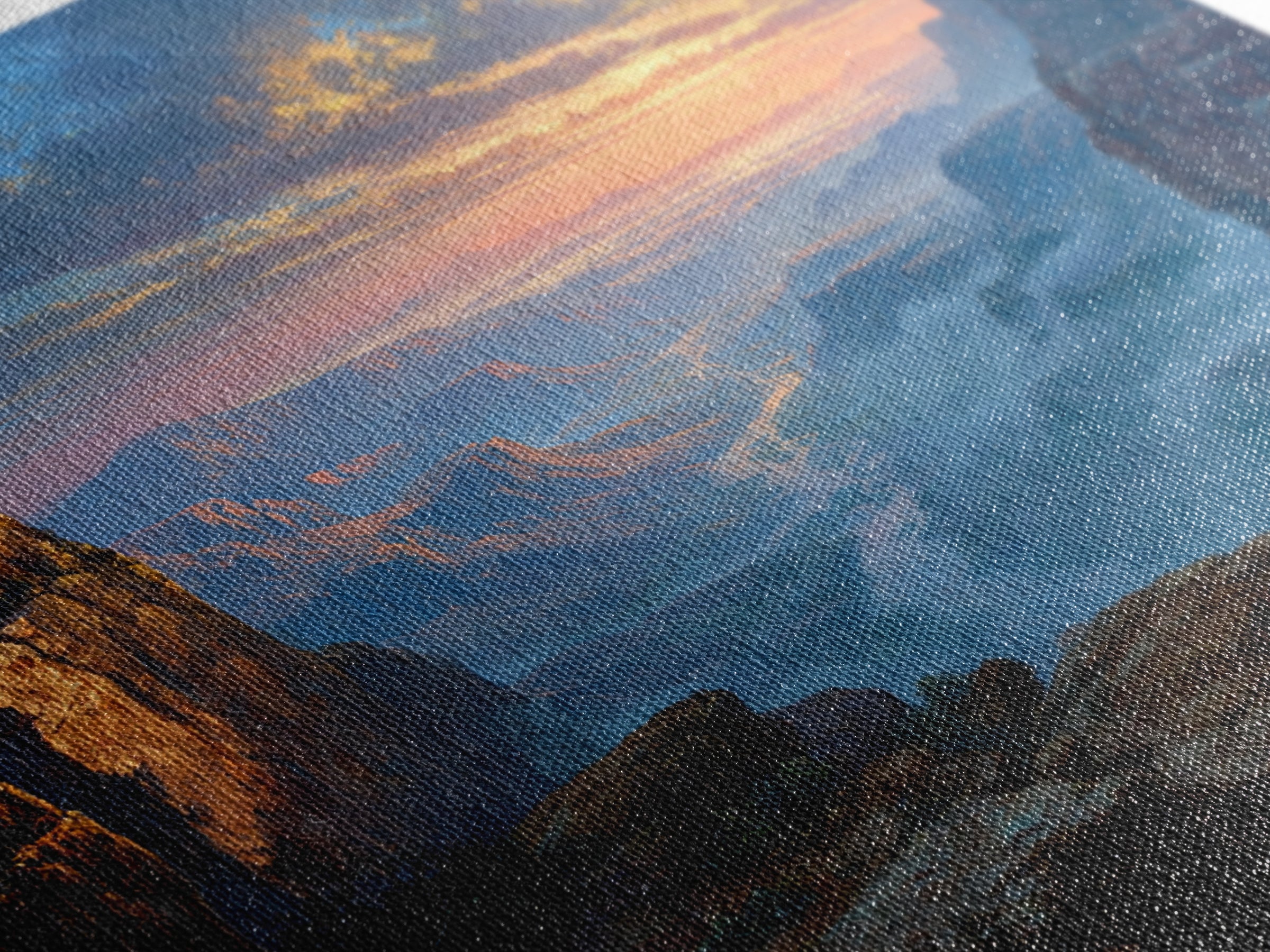 Epic Sunset Canyon Landscape Wall Art, Western Desert Painting Print, Rustic Southwest Home Decor Large Living Room Art