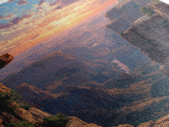 Grand Canyon Sunset Overlook Landscape Wall Art, Dramatic Sky Panoramic Canvas Print, Large Southwest Home Decor